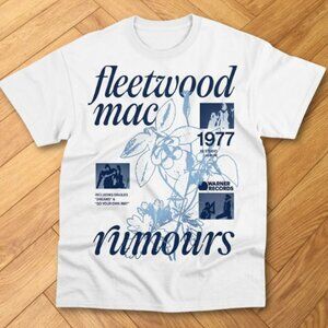 Fleetwood Mac Rumours Blue Floral White Graphic T-Shirt With Blue